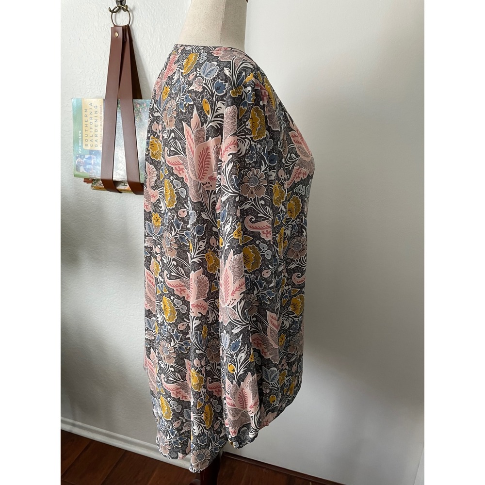 T Tahari Woman 2X Blouse Floral Boho Split Neck 3/4 Sleeve High Low Length Tunic - Picture 4 of 10